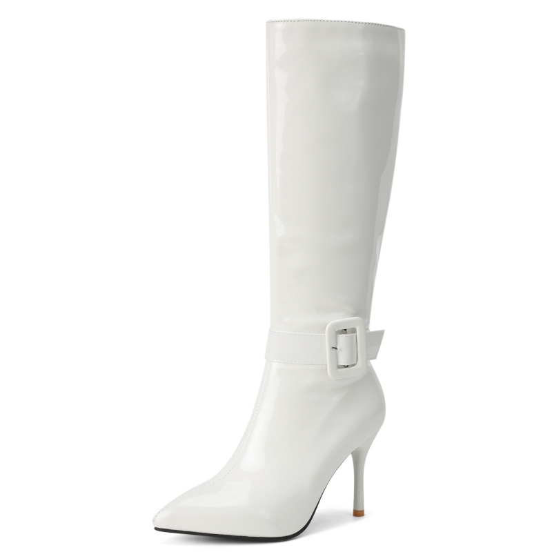 Women Shoes Size 7 - 여성용 블랙 화이트 무릎 높이 부츠,