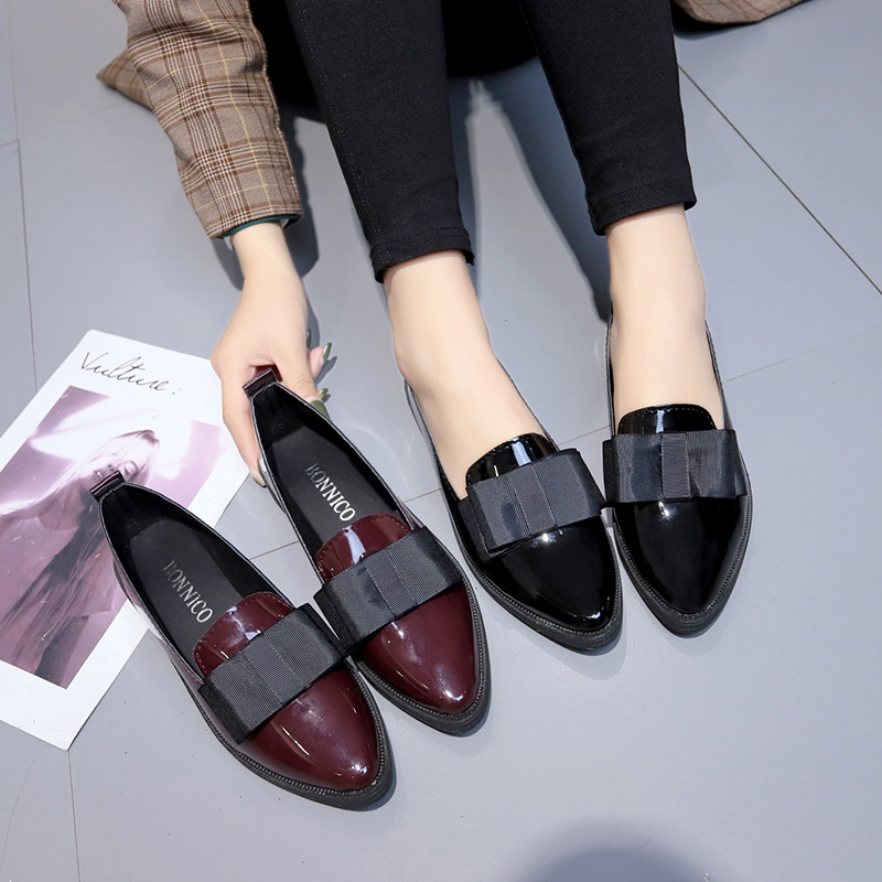 Women Shoes With Heels - 블랙/와인 레드 에나멜 가죽 포인티드 토