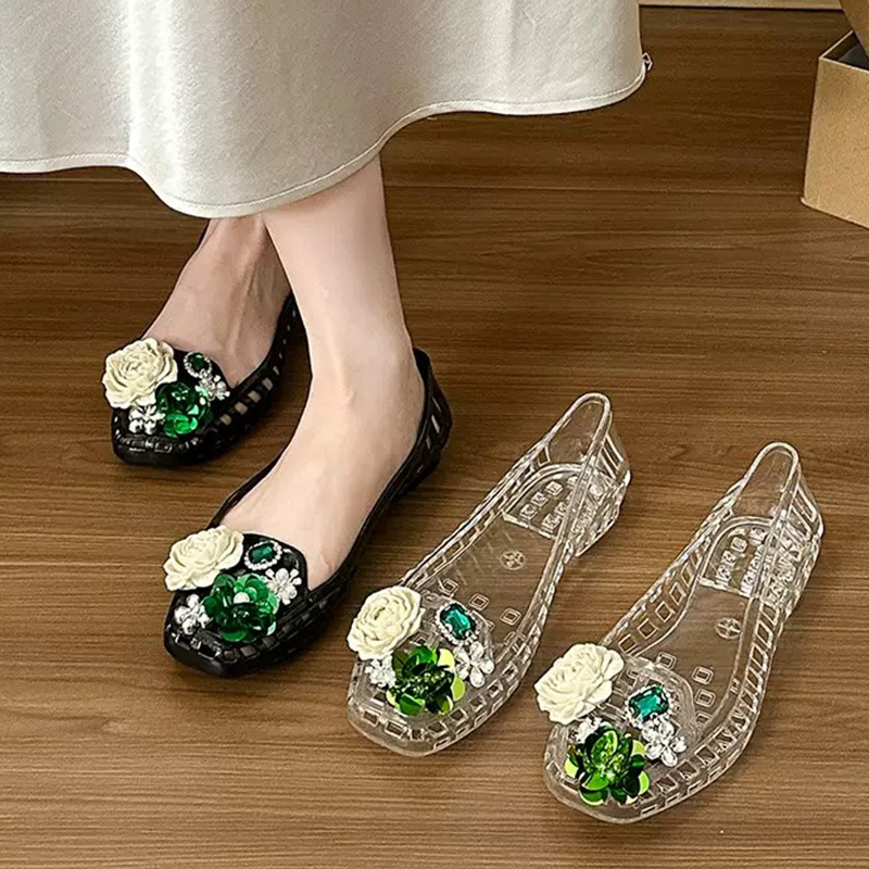 Jelly Sandal Women - 럭셔리 빅 라인스톤 플라워 스팽글 젤리