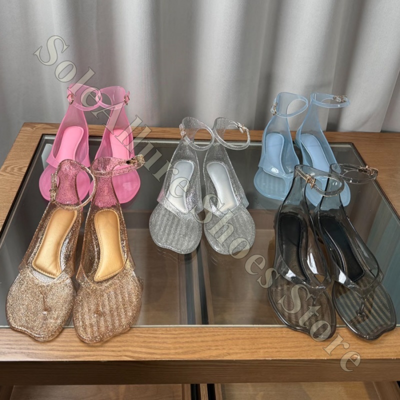 Jelly Sandal Women - 반짝이 젤리 샌들, 발목 버클, 낮은