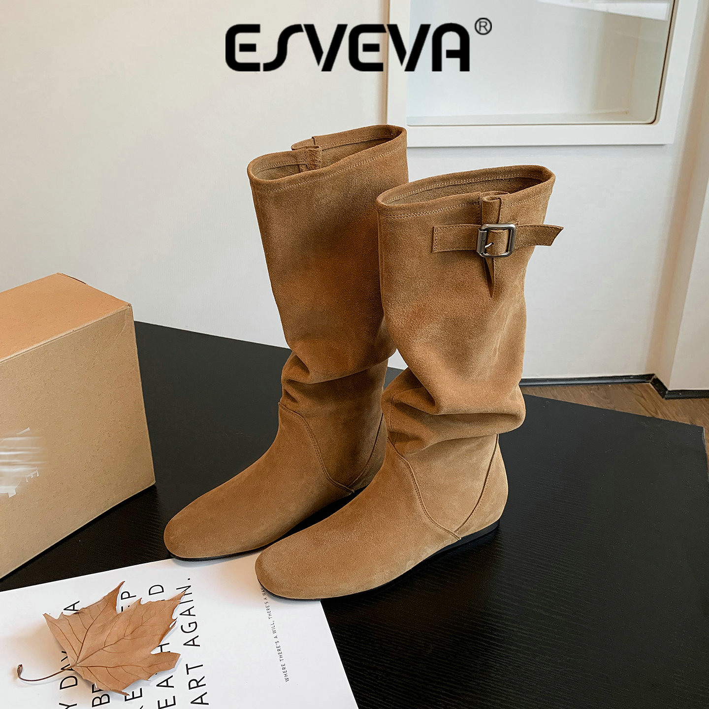 Suede Ankle Boot - ESVEVA 2027 패션 소가죽 스웨이드 여성