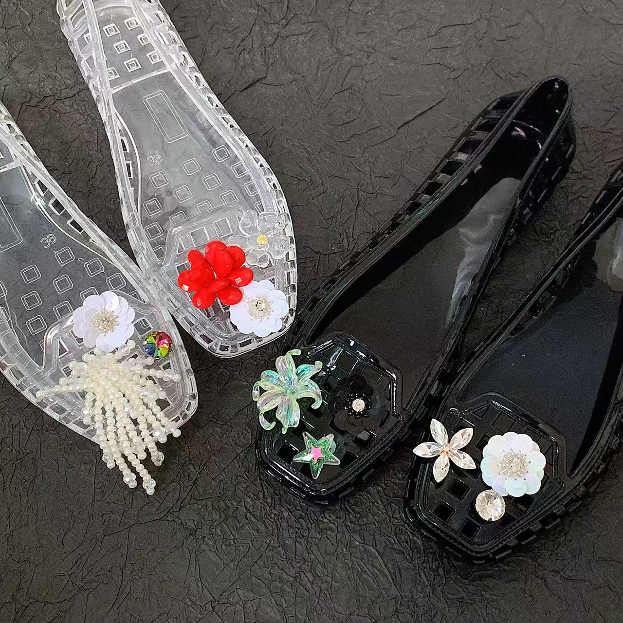 Jelly Sandal Women - 여성용 젤리 크리스탈 신발, 여름용 스퀘어토
