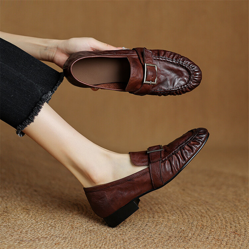 Women Shoes With Heels - 여성용 정품 가죽 펌프스, 여성용 주름진