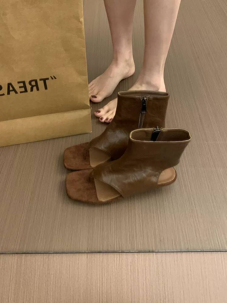 Women Shoes Boots - 2026 프랑스 레트로 브라운 숏 앵클