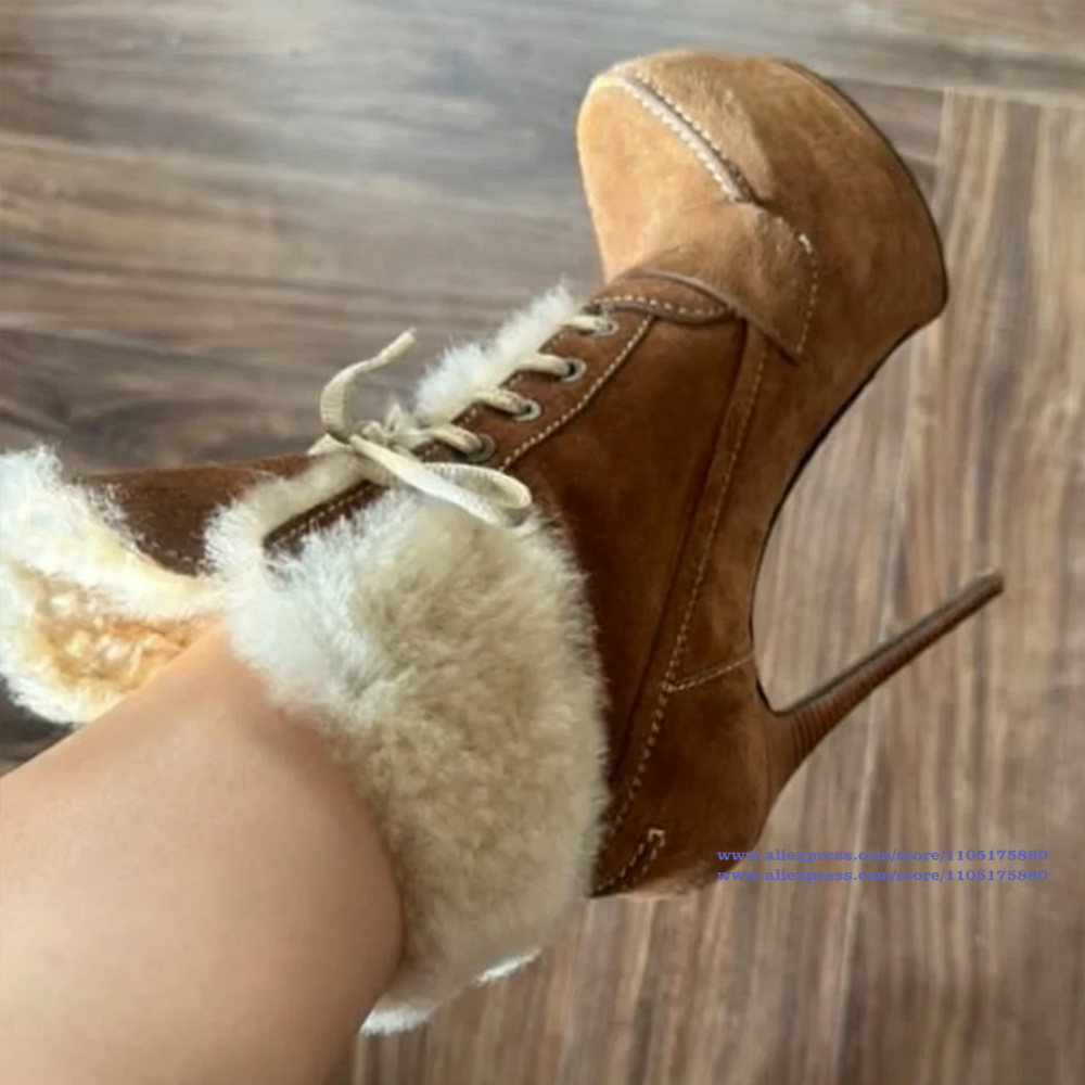 Suede Ankle Boot - 브라운 스웨이드 스틸레토 힐 앵클 부츠