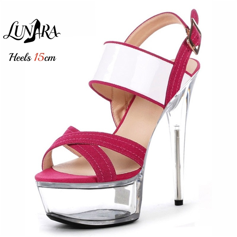 Jelly Sandal Women - 15cm/6인치 투명 플랫폼 스틸레토 샌들 핑크