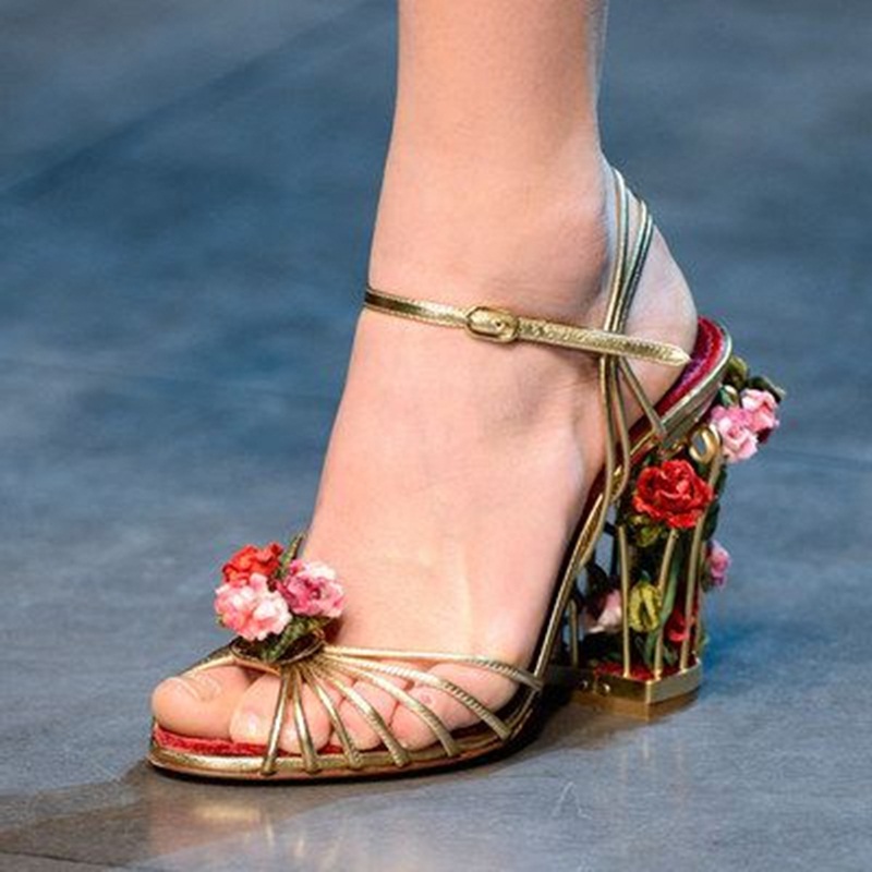 Metallic Heel Sandal - 럭셔리 버드 케이지 여성 샌들 골드