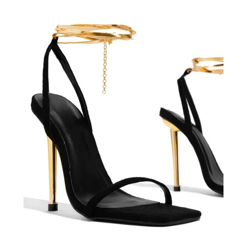 Metallic Heel Sandal - 섹시한 여성용 골드 패드락 하이힐 샌들
