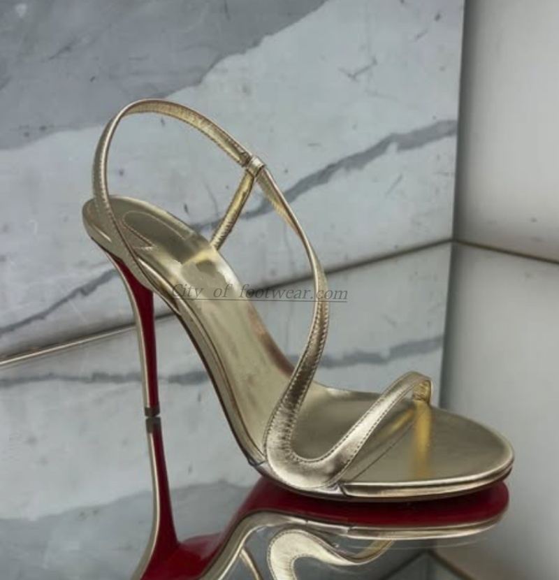 Metallic Heel Sandal - 여성용 메탈릭 가죽 골드 섹시 샌들