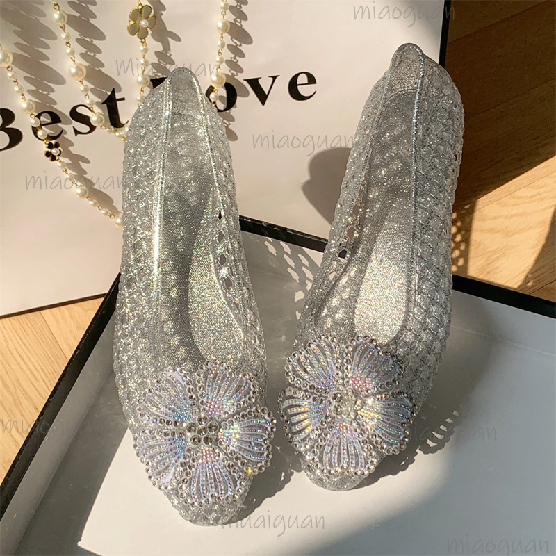 새로운 크리스탈 젤리 슈즈 반짝이는 다이아몬드 플라워  - Jelly Sandal Women 리뷰 및 가격