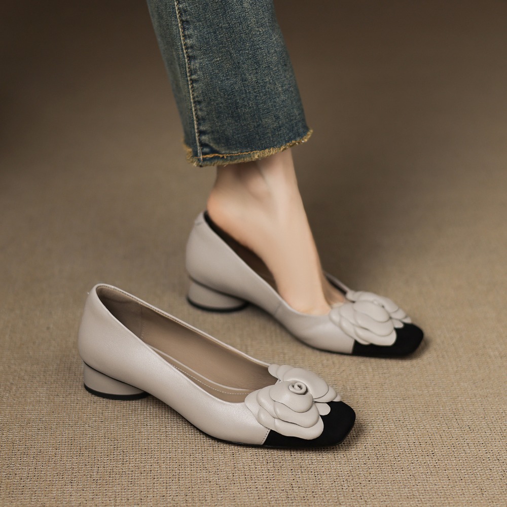 패션 플라워 싱글 슈즈 가을 신상 스퀘어 토 얕은 입구 - Women Shoes With Heels 리뷰 및 가격
