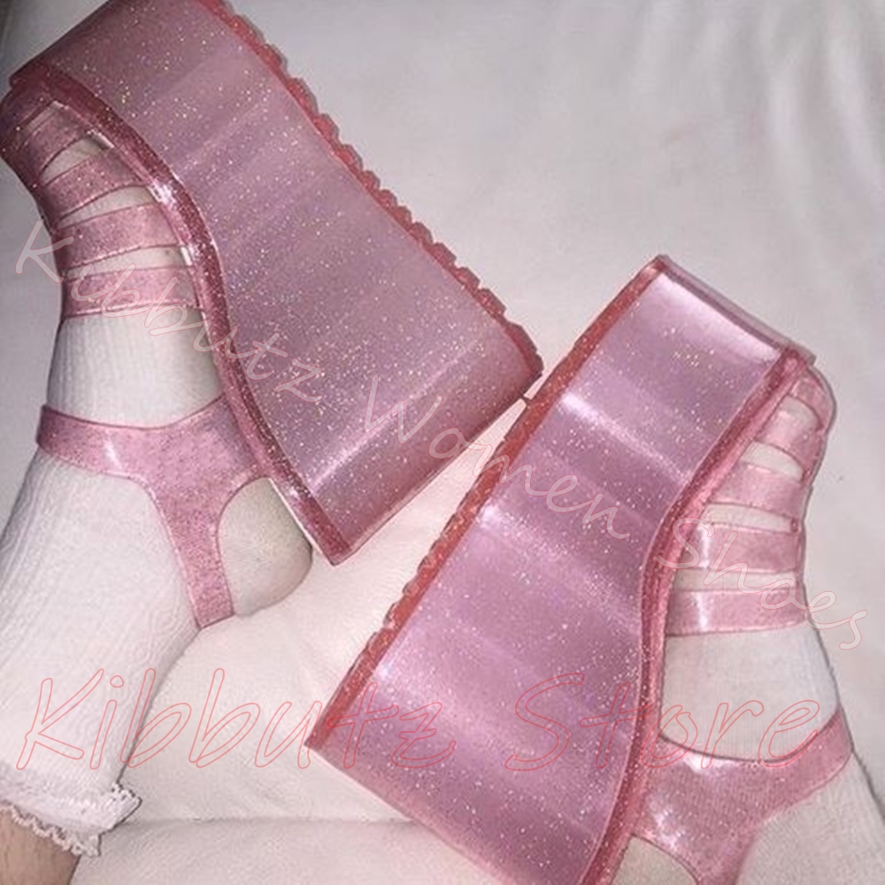 플랫폼 글리터 젤리 샌들 여성용 속이 빈 케이지 발목  - Jelly Sandal Women 리뷰 및 가격