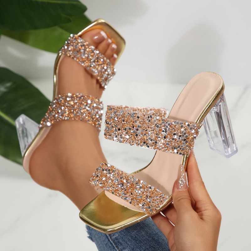 2025 신상 패션 더블 밴드 글리터 하이힐 샌들 여성 - Metallic Heel Sandal 리뷰 및 가격
