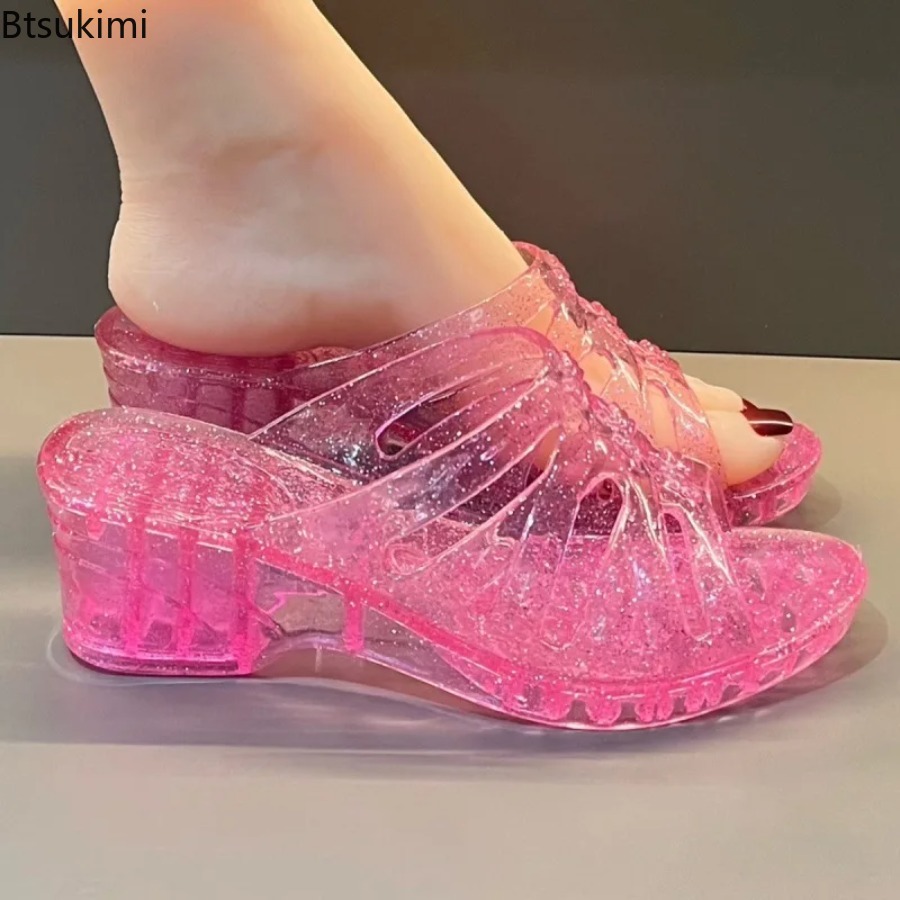 새로운 여름 여성 슬리퍼 웨지 샌들 투명 크리스탈 신발 - Jelly Sandal Women 리뷰 및 가격