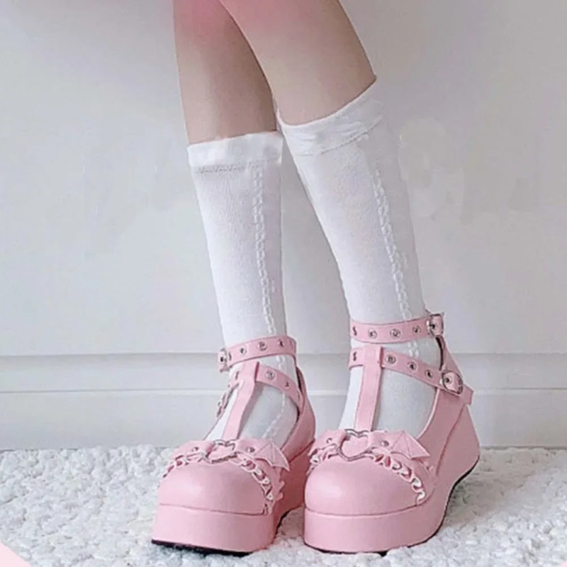 새로운 스위트 하트 버클 웨지 메리 제인 여성 핑크 티 - Women Shoes Wedges 리뷰 및 가격