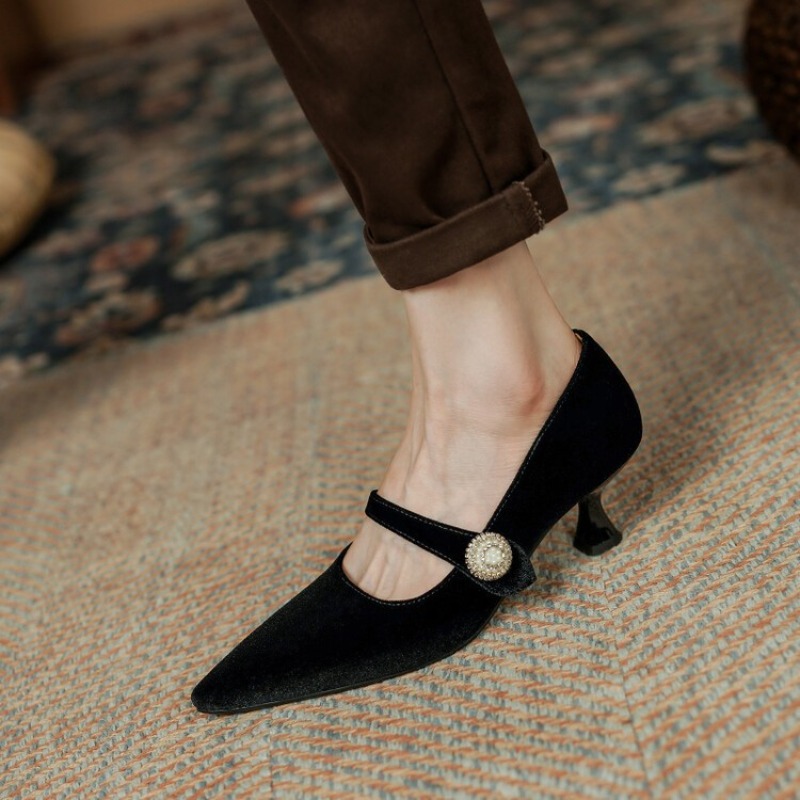 와인 레드 포인티드 토 메리 제인 슈즈 여성용 빈티지  - Women Shoes With Heels 리뷰 및 가격