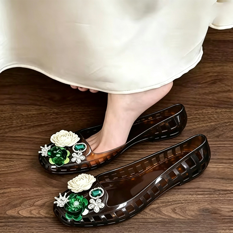 럭셔리 빅 라인스톤 플라워 스팽글 젤리 슈즈 여성 여름 - Jelly Sandal Women 리뷰 및 가격