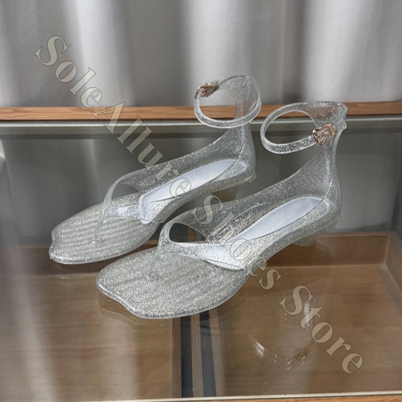 반짝이 젤리 샌들, 발목 버클, 낮은 블록 힐, 썸머  - Jelly Sandal Women 리뷰 및 가격