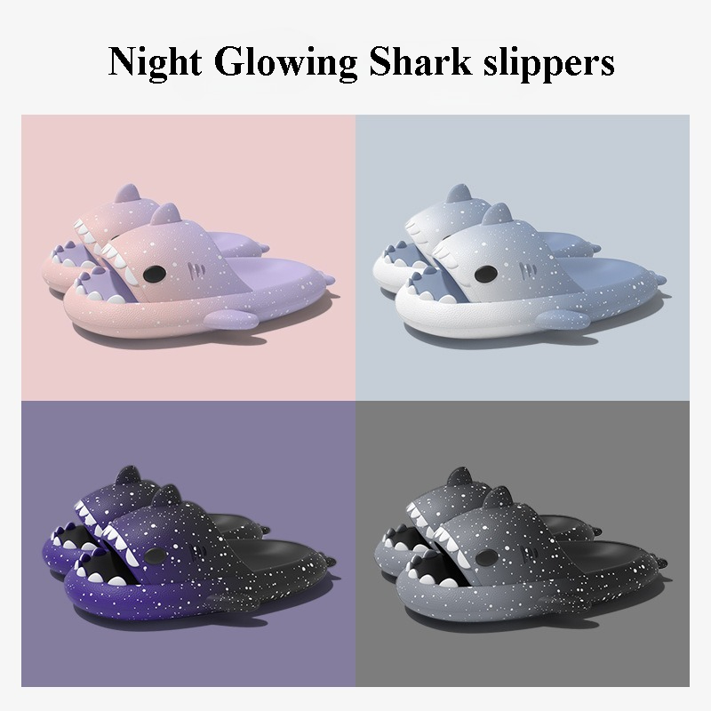 여성을위한 귀여운 만화 상어 슬리퍼 남성 그라디언트 색 - Women'S Shoes To Men'S 리뷰 및 가격