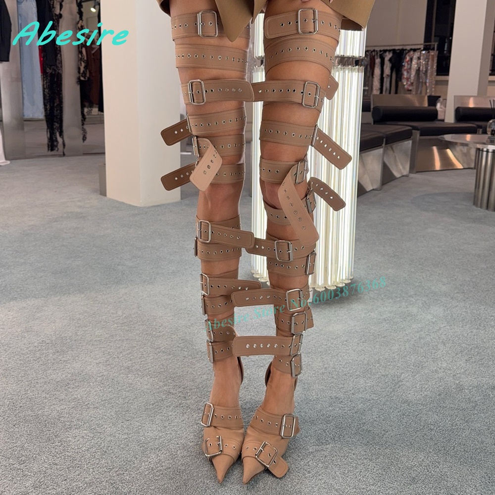 카키 멀티 버클 스트랩 글래디에이터 샌들 부츠 포인티드 - Women Shoes Boots 리뷰 및 가격