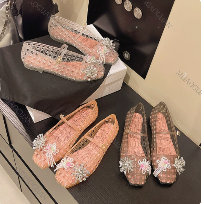 정교한 팔레놉시스 비즈 꽃 젤리 슈즈 메쉬 속이 빈 버 - Jelly Sandal Women 리뷰 및 가격