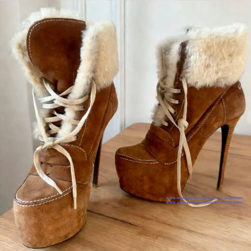 브라운 스웨이드 스틸레토 힐 앵클 부츠 플랫폼 라운드  - Suede Ankle Boot 리뷰 및 가격