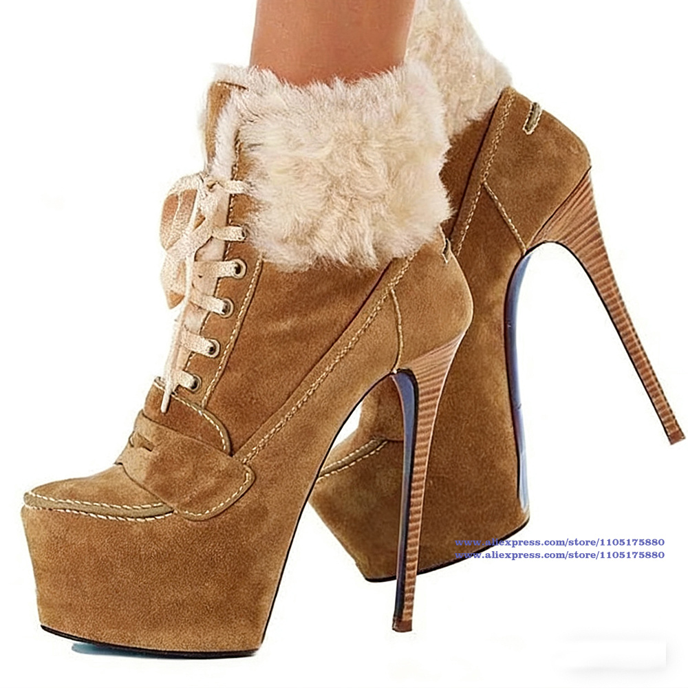 브라운 스웨이드 스틸레토 힐 앵클 부츠 플랫폼 라운드  - Suede Ankle Boot 리뷰 및 가격