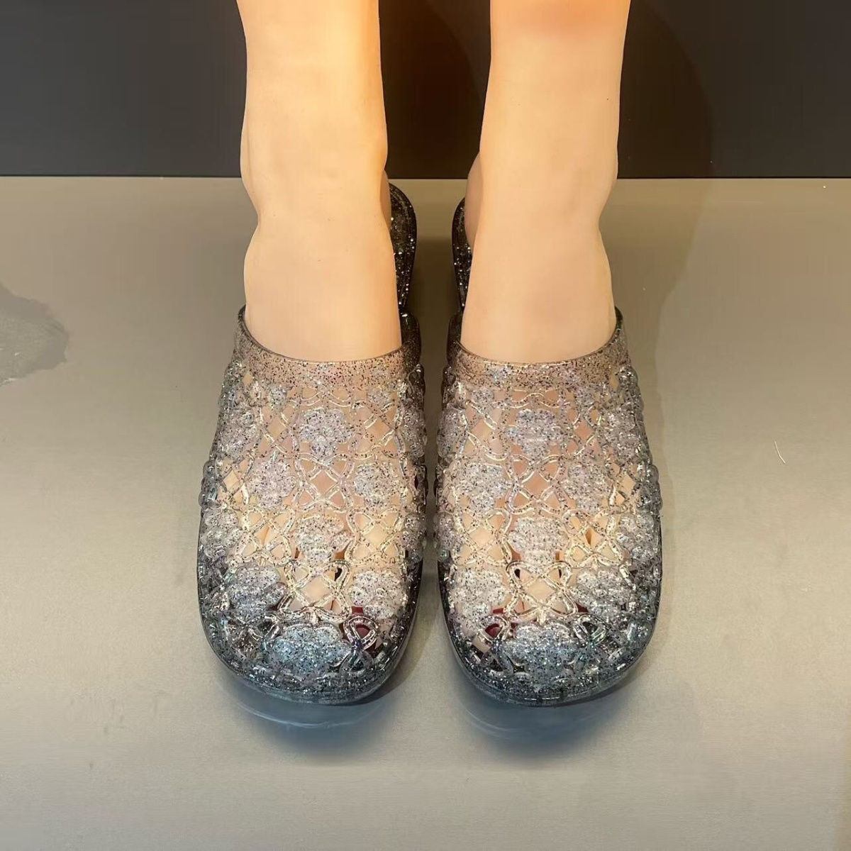 새로운 반짝이는 컷아웃 샌들 여성용 청키 힐 투명 젤리 - Jelly Sandal Women 리뷰 및 가격