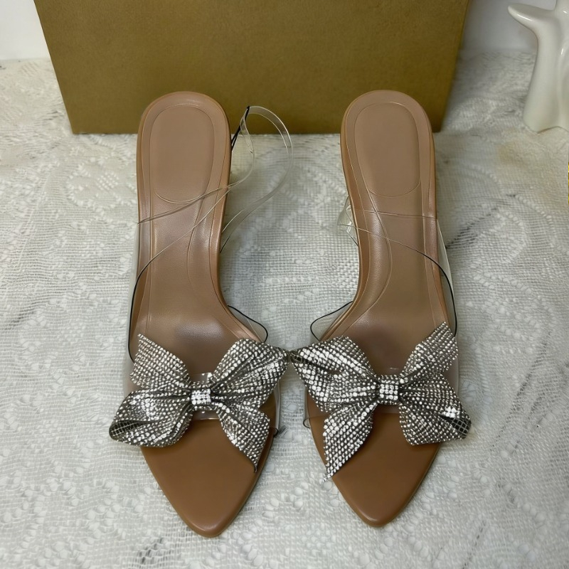 투명 PVC 라인스톤 리본 힐 여성용 뾰족코 슬링백 하 - Jelly Sandal Women 리뷰 및 가격