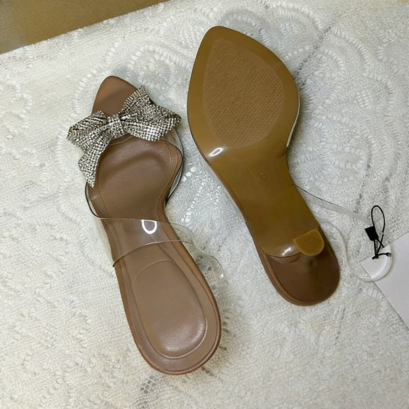 투명 PVC 라인스톤 리본 힐 여성용 뾰족코 슬링백 하 - Jelly Sandal Women 리뷰 및 가격