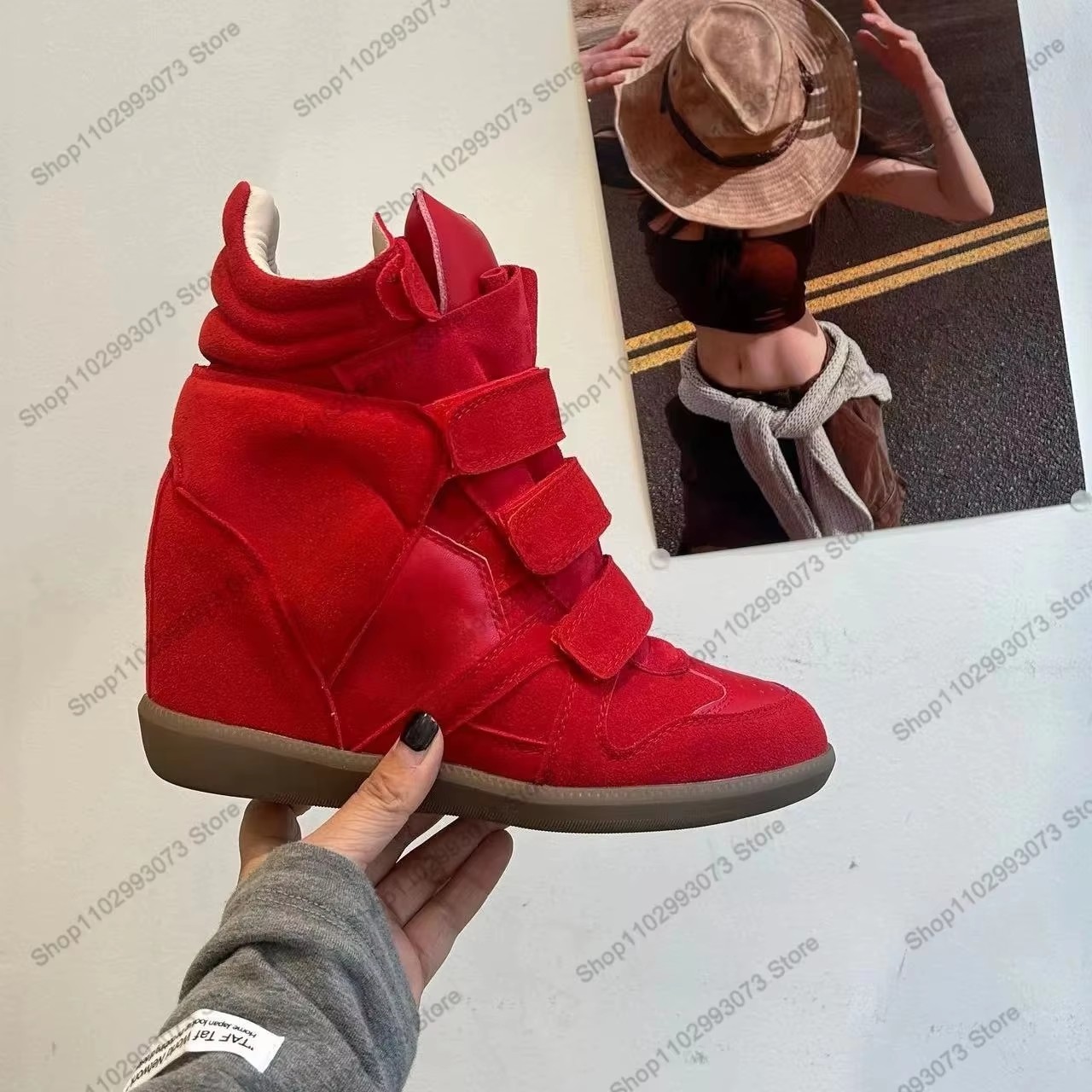 여성용 히든 웨지힐 하이탑 스니커즈 스웨이드 가죽 스플 - Suede Ankle Boot 리뷰 및 가격